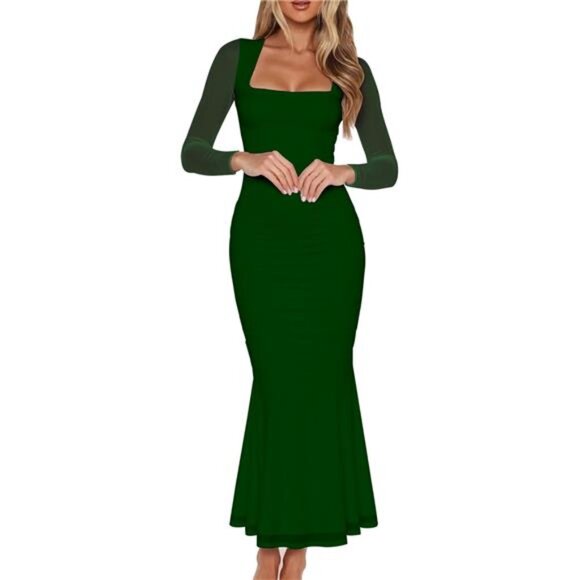 Women's Bodycon Long Sleeve Maxi Dress Green - Picture 2 of 5